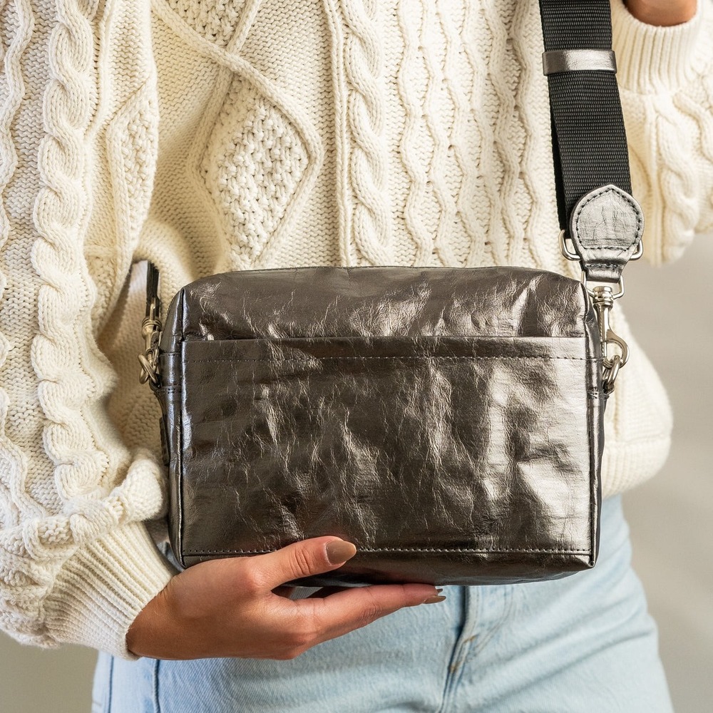 UASHMAMA Tracolla Crossbody Bag Lrg Silver Washable Paper Lightweight Functional